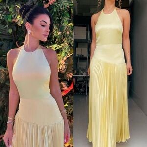 ALEXIS Saab Pleated Halter Maxi Dress Light Yellow Sz M